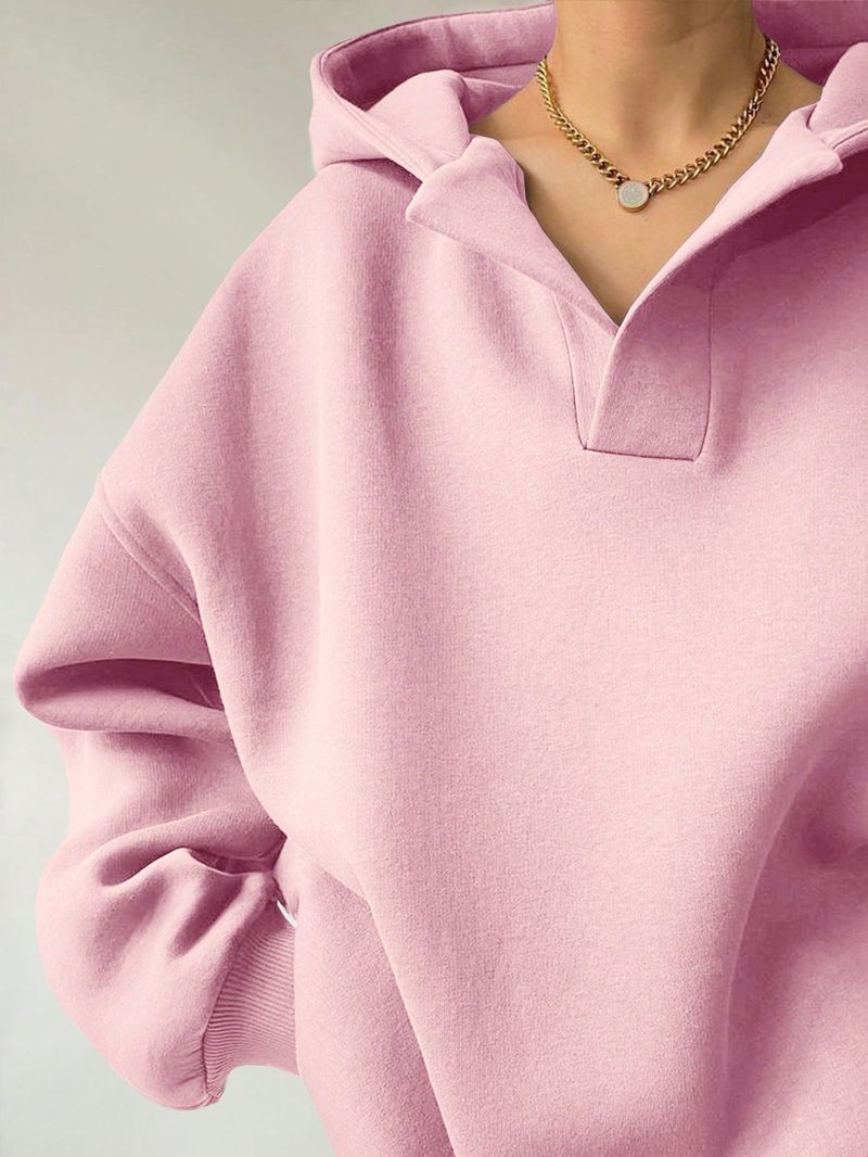 Women's Clothing Sweatshirt Solid Color Long Sleeve Hooded Solid Color Loose Sweater Women's Top_voghion.com