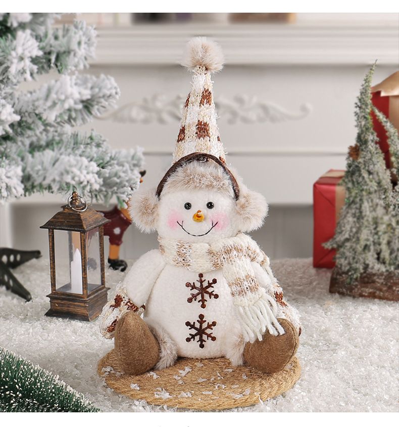 Knitted Snowman Doll – Short-Legged Nordic Christmas Décor With Warm Brown Cable Stitch (Pointed Hat/Round Hat Options)_voghion.com