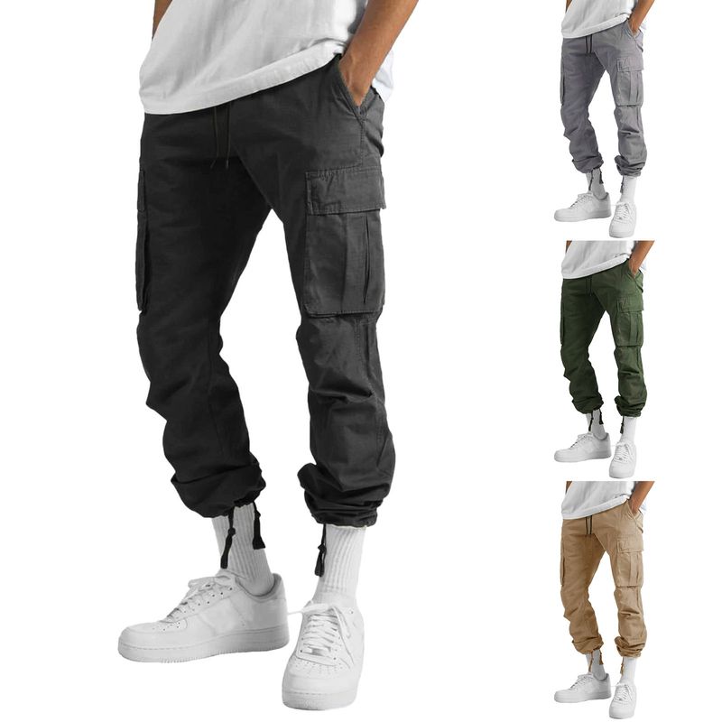 Summer New Men's Cargo Pants Drawstring Multi Pocket Casual Pants_voghion.com