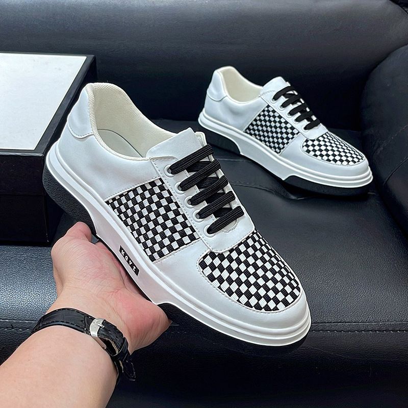 Casual For Men 2025 Light Luxury Trendy Brand Genuine Leather Woven Sports White Shoes Height Increasing Fashion Color_voghion.com