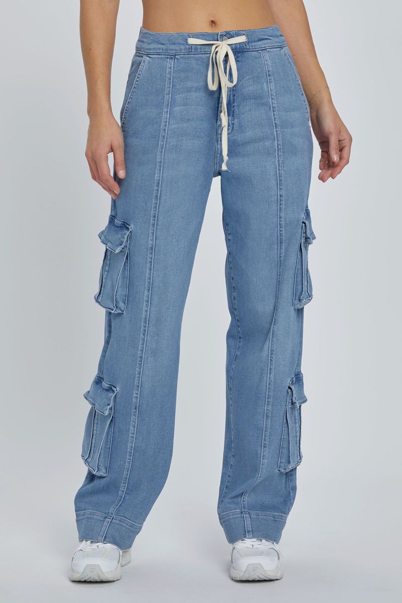 Roupas femininas primavera novo macacão lavado de rua feminino multi bolso perna larga renda jeans_voghion.com