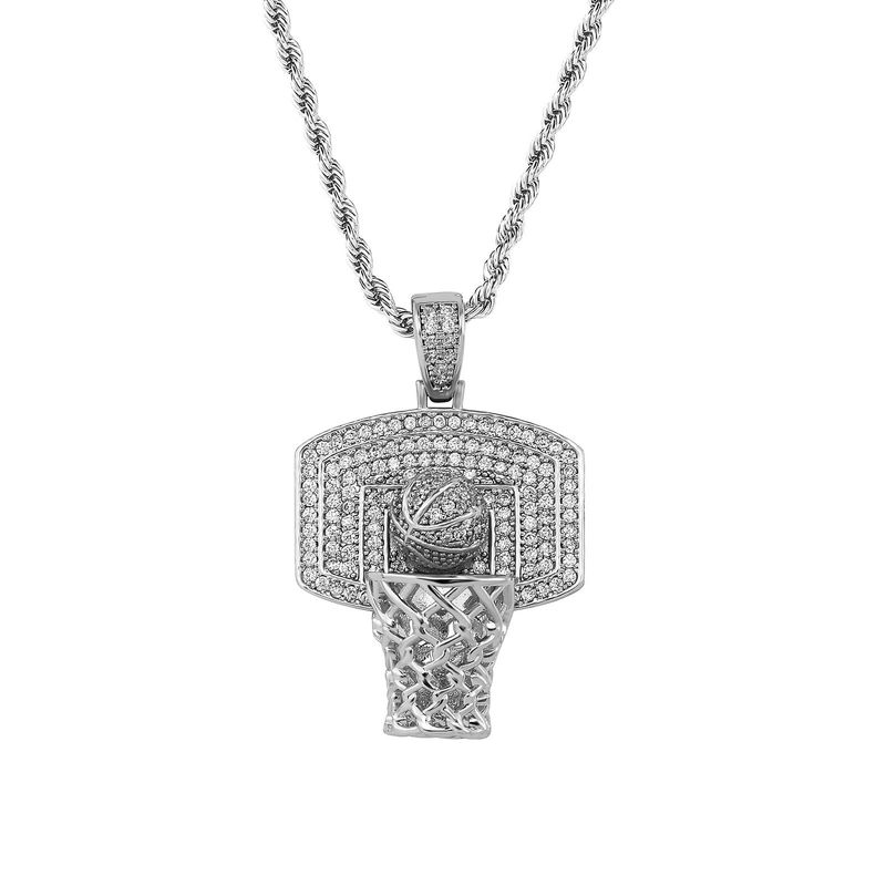 Collana con ciondolo a forma di canestro da basket per uomo e donna - Catena Hip Hop placcata in oro con zirconi cubici, pezzo alla moda per gli appassionati di sport_voghion.com