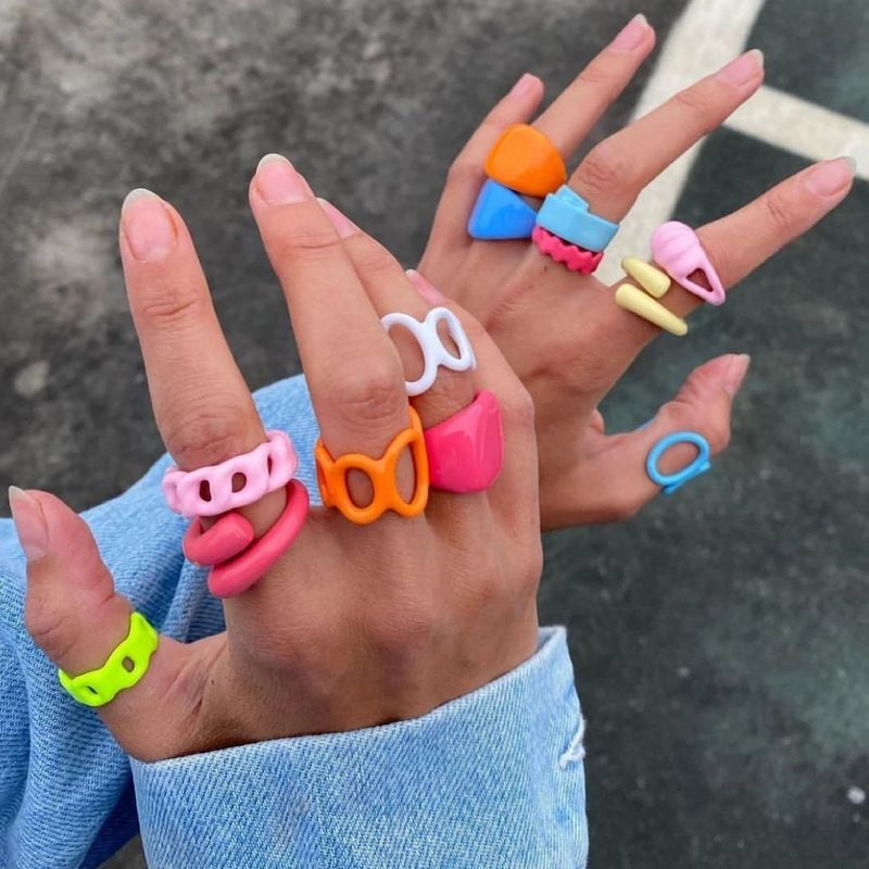 Korean Fashion Irregular Geometric Hand-painted Rainbow Stack for Women Girls Creative Rings Party Jewelry_voghion.com