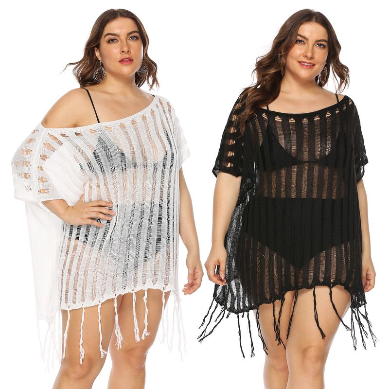 Durchsichtiges Strandkleid mit einreihigem Kragen und ausgehöhltem Saum für Damen in Übergröße_voghion.com