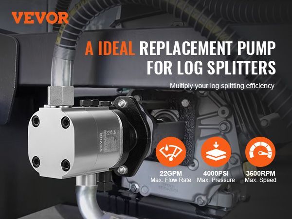 VEVOR Hydraulic Wood Log Splitter Pump Kit, 22GPM, 2 Stage 4000PSI Aluminum Hydraulic Gear Pump, With Valve Coupling Installation Base 3/4'' NPT Outlet 3600 RPM, For Small Engine Mounting Log Splitter_voghion.com