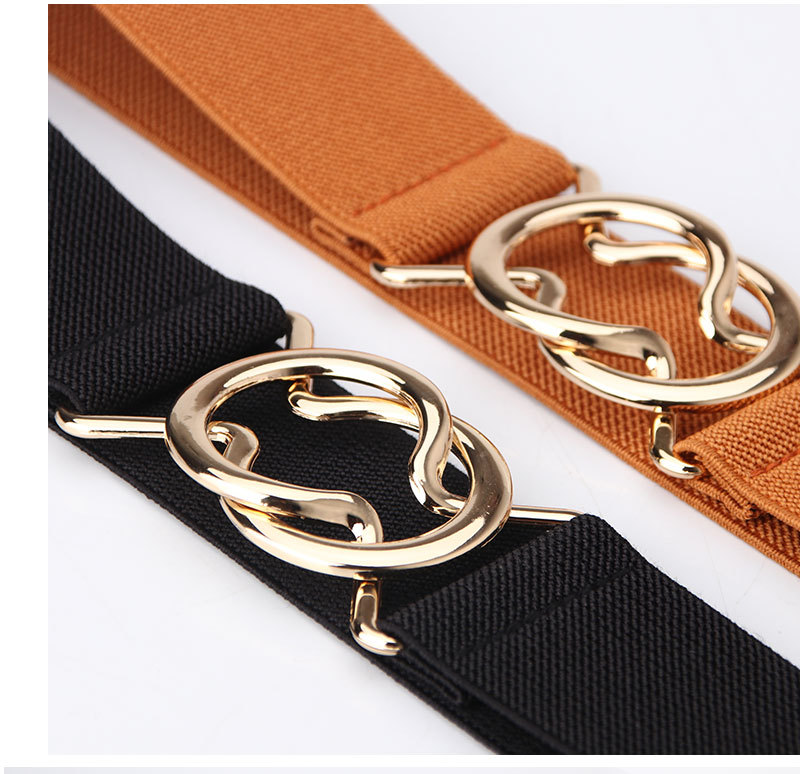 Ceinture élastique minimaliste japonaise noire à boucle unique pour robe de femme, ceinture ajustée avec boucle circulaire_voghion.com