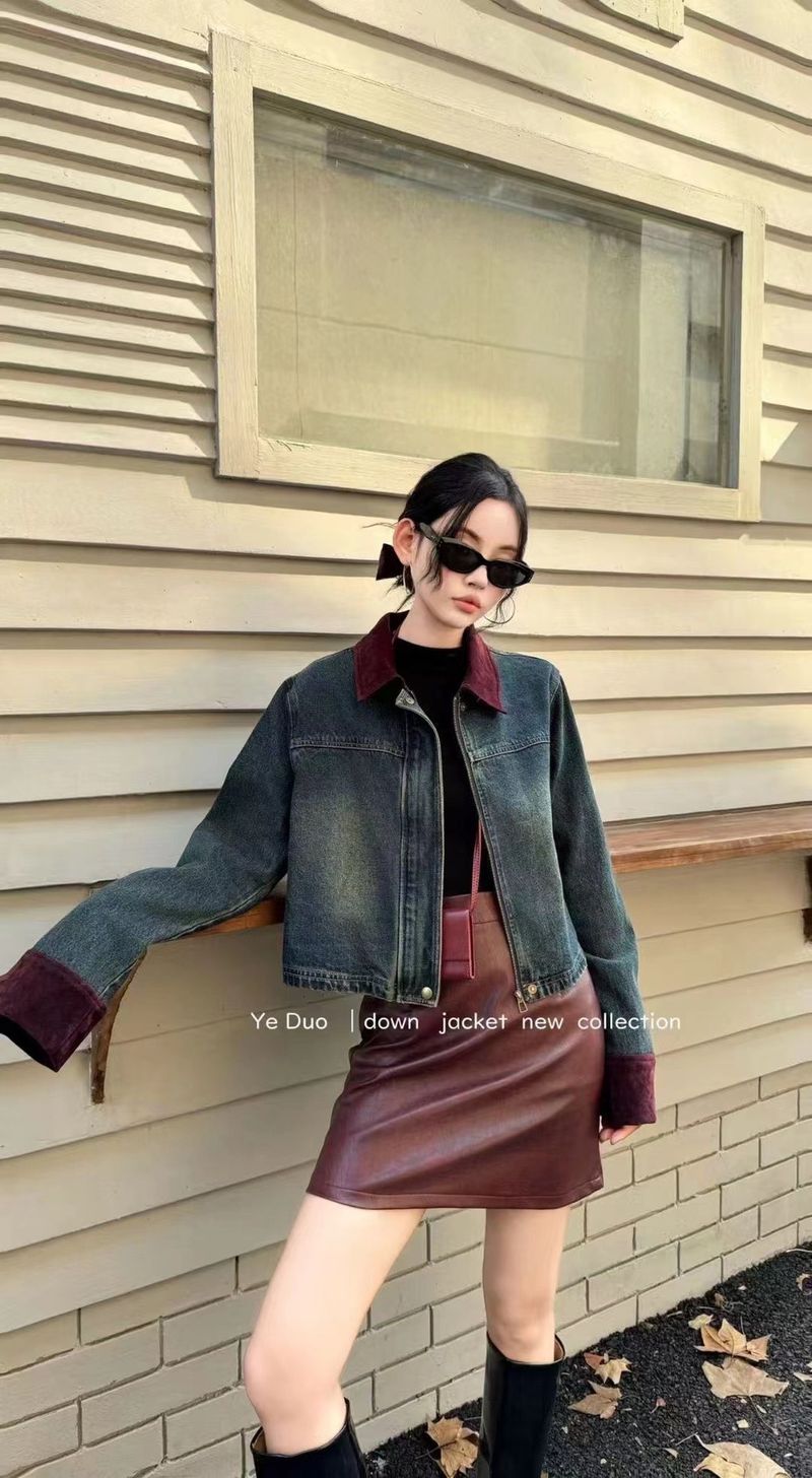 Giacca in denim color-block di ispirazione italo-francese da donna | Misto cotone di prima qualità | Vestibilità oversize casual chic_voghion.com