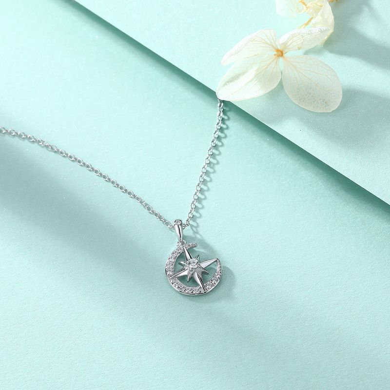 Necklaces Fashion Eight Pointed Star Necklace Female Simple Niche Design Creative Inlaid Star And Moon Pendant S925 Sterling Silver Necklace Spot_voghion.com