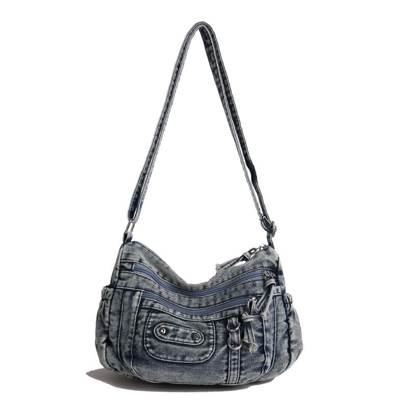 Borsa a tracolla versatile in stile casual per donne di mezza età e anziane, borsa da mamma, borsa da donna in denim lavato_voghion.com