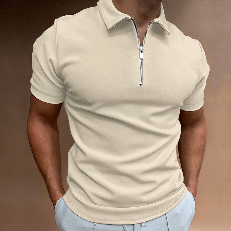 Maglietta polo a maniche corte con cerniera stampata in 3D da uomo 2024, tinta unita_voghion.com