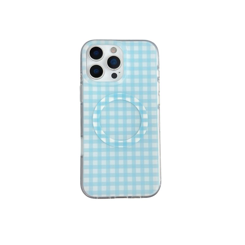 Support magnétique en forme de cœur compatible avec iPhone 17 Pro Max 16P, coque de téléphone 14/15, couleur unie à carreaux_voghion.com