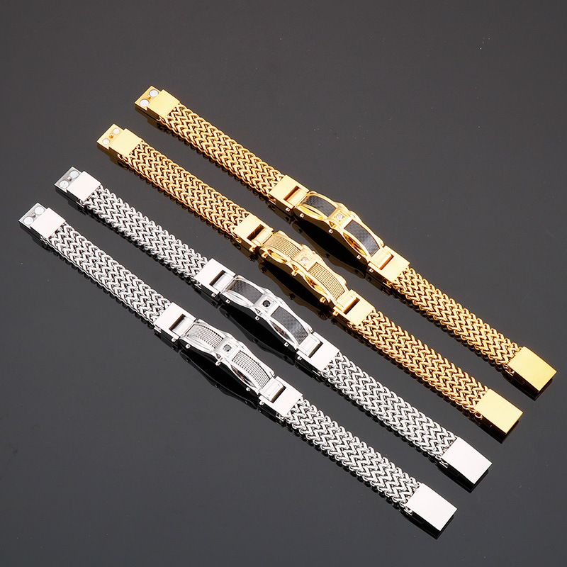 Bracciale da uomo in acciaio inossidabile con diamanti - Design geometrico alla moda per abbigliamento casual e formale - Misure regolabili da 19 cm a 23 cm_voghion.com