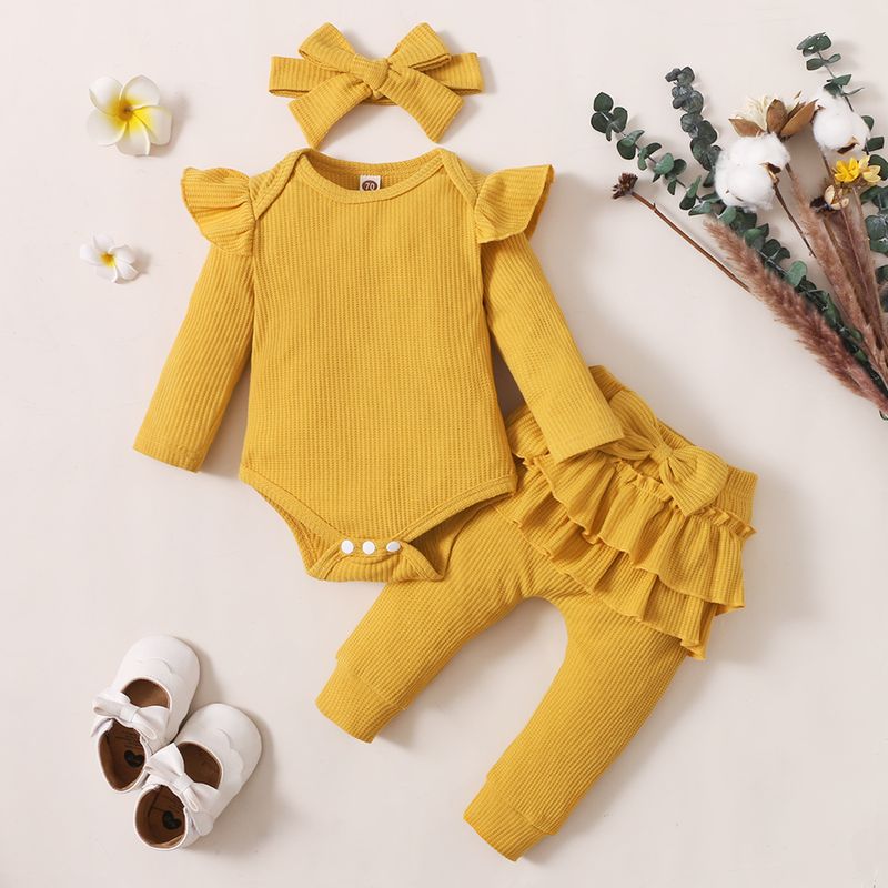 Mother & Kids Solid Color Long Sleeved Trousers Suit_voghion.com