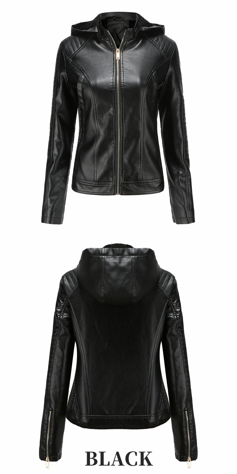 Damenbekleidung, große Größe, Plus-Samt-Lederbekleidung, Damen-Kapuzen-Herbst- und Winter-Kurzmantel, warme Freizeitjacke_voghion.com