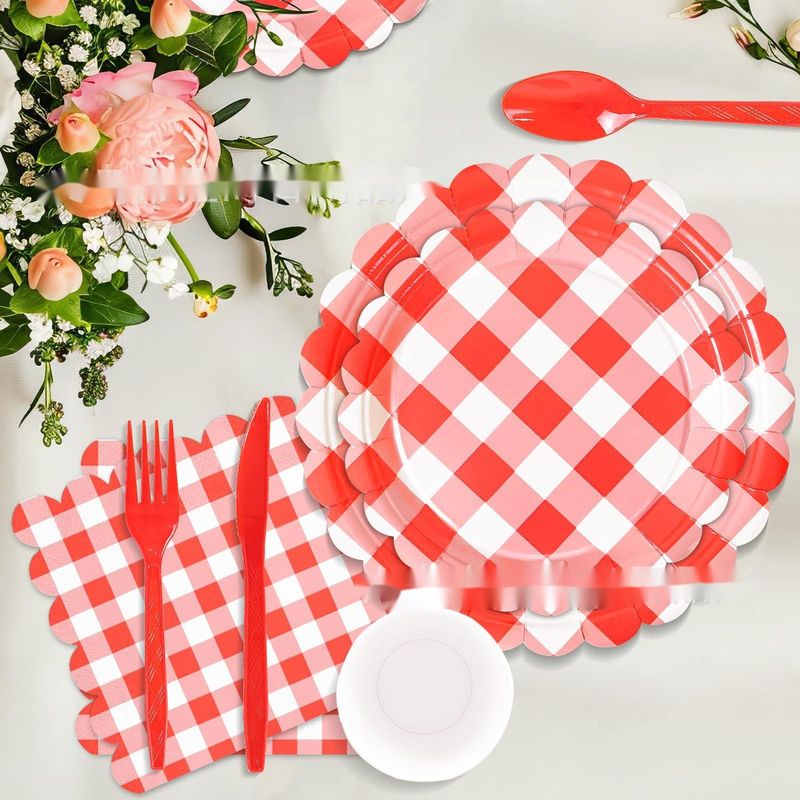 Neues Papiergitter mit gestreiften Randplatten für Partys, Einweggeschirr_voghion.com