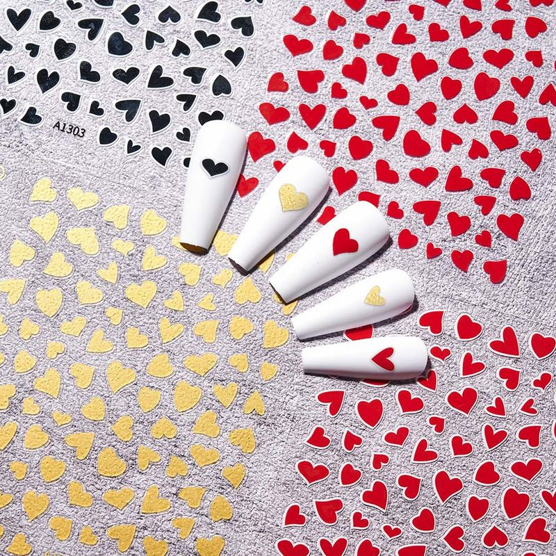 Hollow - Out Heart Nail Stickers - Laser - Treated Gold Silver Red Decals | Off - Center Heart Design With Backing Adhesive_voghion.com