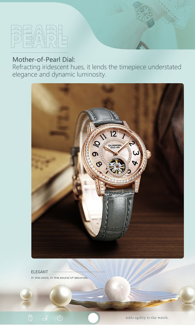 GUANQIN Watches For Women Luxury Mechanical Watch Skeleton Crystal Bezel Leather Strap Leisure 30M Waterproof Lady Wristwatches_voghion.com