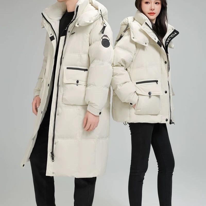 Lange Pufferjacke für Paare – Übergroßer Wintermantel im Workwear-Stil mit 55 % weißen Entendaunen, viel Wärme für Stadt und Outdoor_voghion.com