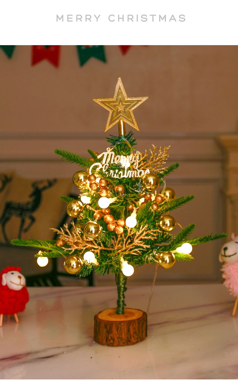 Christmas Tree With Light Desktop Ornaments DIY Material Package Mini Christmas Decorations Gift Table Christmas Stall_voghion.com
