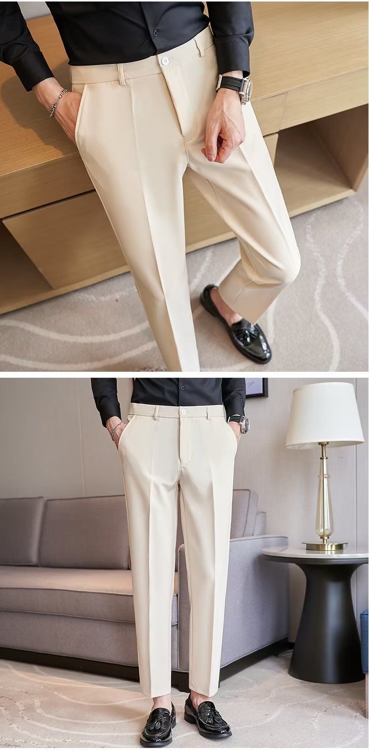 Pantalon slim pour homme, coupe slim, blanc, neuf points, sans repassage, anti-rides, style business, formel, droit, décontracté_voghion.com