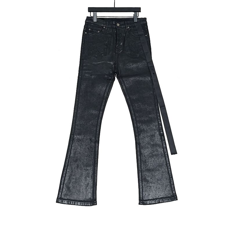 Wax Pants, Long Pants, Purely Hand-brushed Wax-coated Wax-faced Flared High-elastic Jeans, Dark Wind_voghion.com