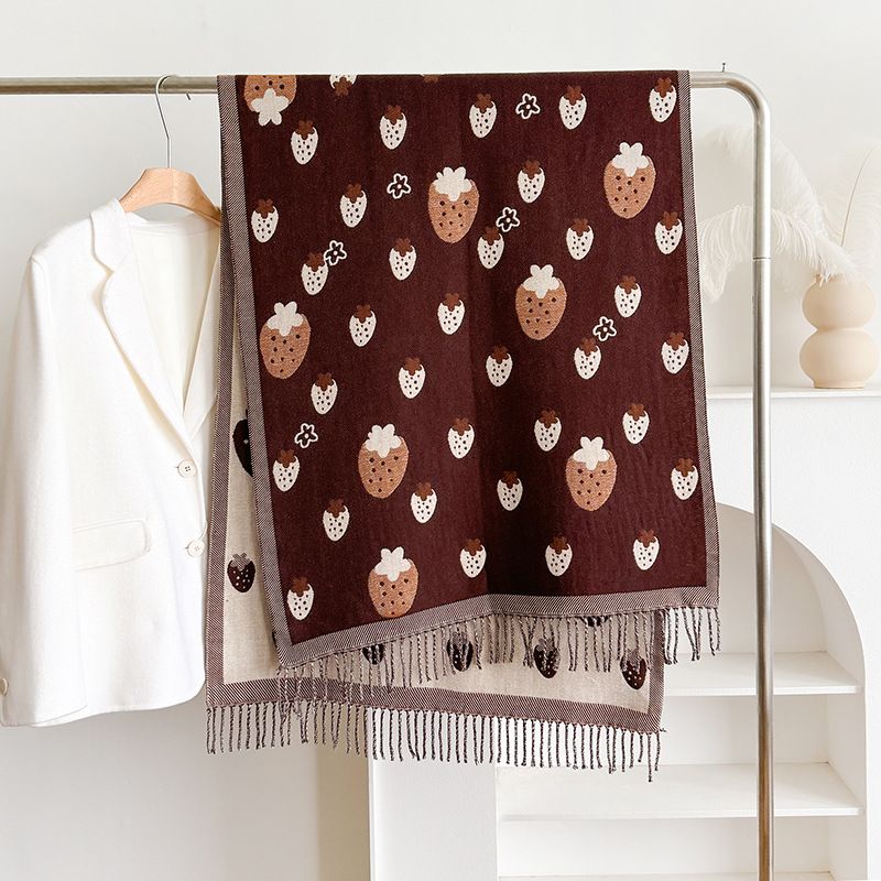2024 Nuovo modello di fragola stampato autunno e sciarpa in cashmere bifacciale, scialle caldo di lusso invernale per le donne_voghion.com