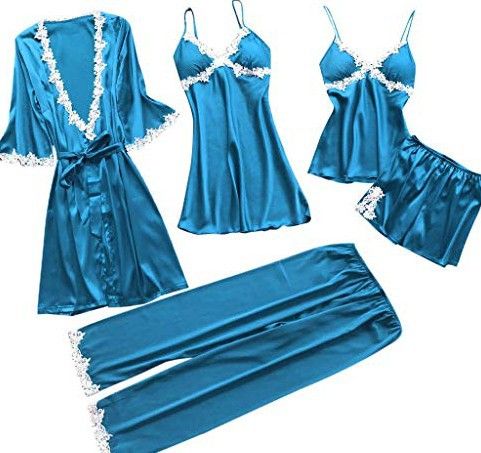Lenjerie de dormit pentru femei Pijamale sexy din cinci piese pentru femei Rochie de mireasa cu maneca mijlocie de vara Marime mari Imbracaminte pentru casa Camasa de noapte_voghion.com