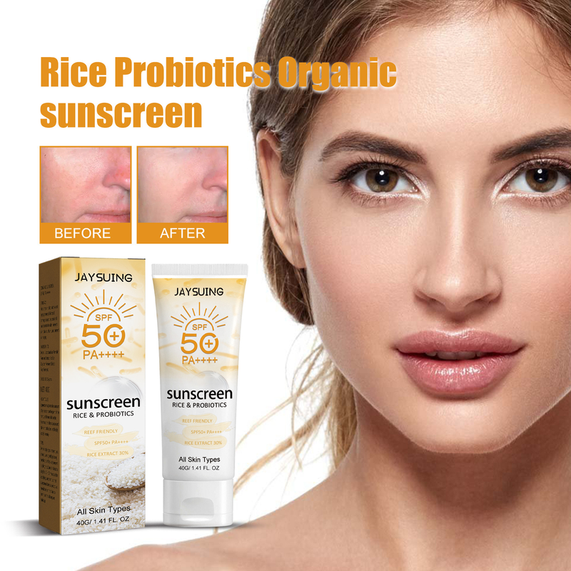 Crema protettiva biologica al riso probiotico Jaysuing per viso e corpo, protezione UV per esterni, non grassa_voghion.com