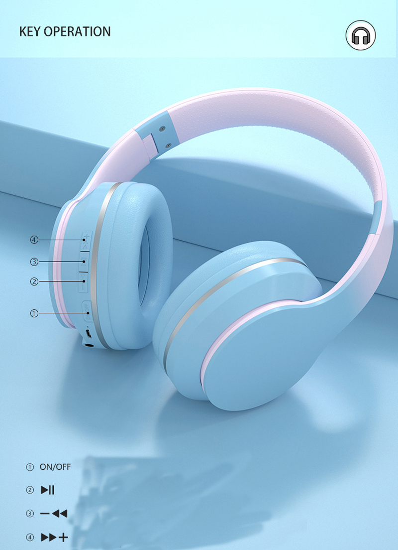 Gradient Color Bluetooth Headsets ireless Headphones Stereo Bass Noise Reduction Foldable Music Helmet Earphone Gift_voghion.com