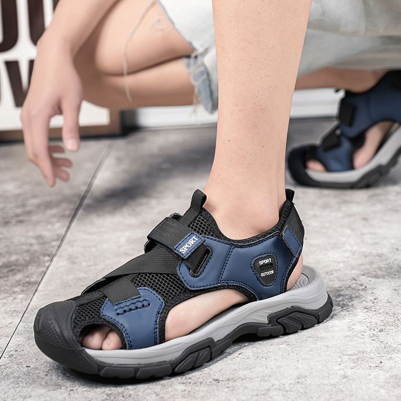 Scarpe da spiaggia per esterni di qualità imbattibile, sandali con suola morbida, sandali estivi con punta oversize per uomo, da indossare all'aperto in vera pelle_voghion.com