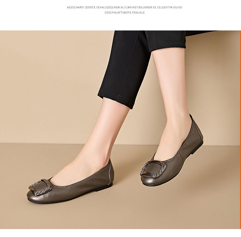 The first layer of cowhide thin sole small single shoes women's rhinestones slip-on casual double fold egg roll small leather shoes_voghion.com