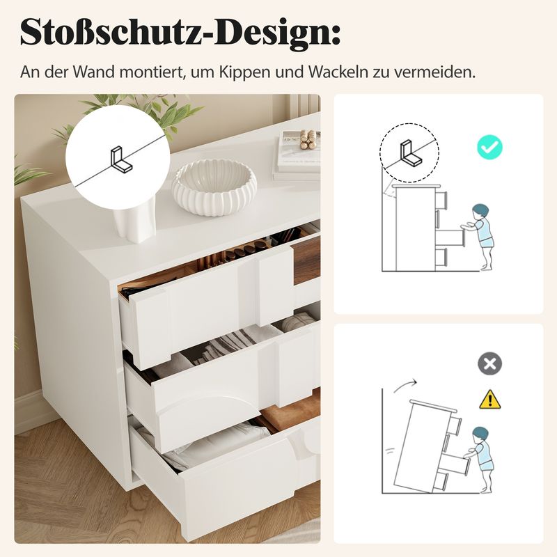 Credenza Weiß Mit Geometrischen Türen, funzione Push-to-Pop, Massivholzbeine_voghion.com