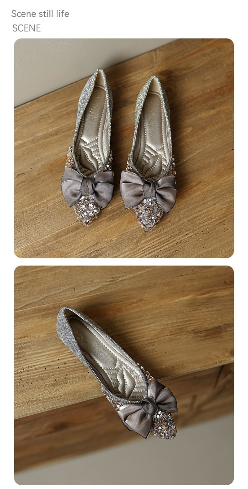 Punta piatta singola scarpa fiocco 2024 Nuovo un piede acqua diamante Scoop suola morbida bocca superficiale scarpe da donna di grandi dimensioni_voghion.com