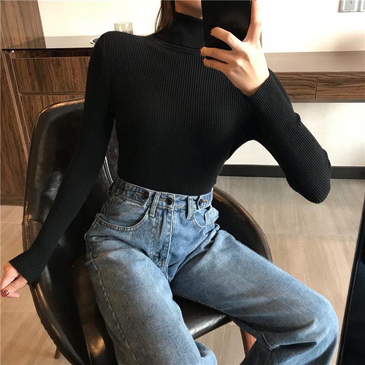 2023 herbst Winter Dicken Pullover Frauen Gestrickte Rippen Pullover Pullover Langarm-rollkragenpullover Schlank Jumper Weiche Warme Pull_voghion.com