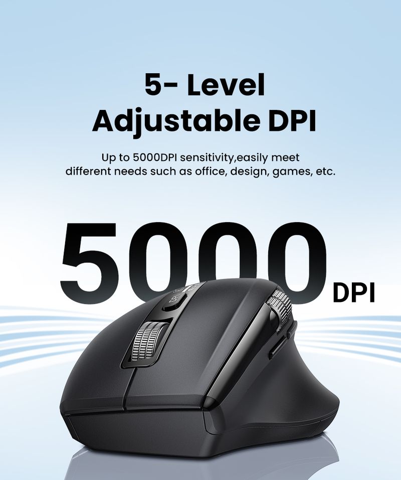 Mouse wireless UGREEN con scorrimento iperveloce, Bluetooth 5.4, 2.4G, ergonomico, 5000 DPI, per libri, tablet, laptop, computer, PC._voghion.com