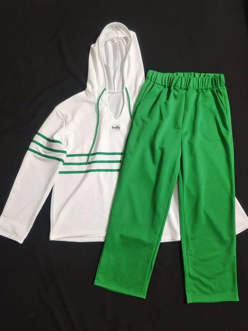 Kadın Giyim Sonbahar Yeni Moda Renk Eşleşen Kapşonlu Uzun Kollu Sweatshirt Rahat Pantolon Spor İki Parça Takım Elbise Kadınlar İçin_voghion.com