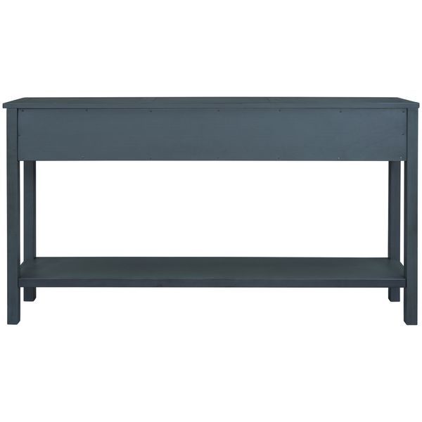 TREXM Rustic Entryway Console Table, 60' Long Sofa Table With Two Different Size Drawers And Bottom Shelf For Storage (Navy)_voghion.com