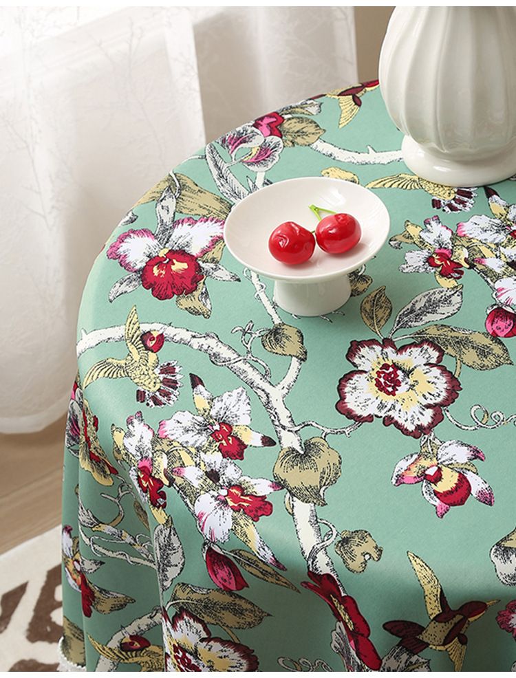 Nappe classique en polyester à motif floral – Rectangulaire et ronde résistante à la chaleur pour table à manger et table basse_voghion.com