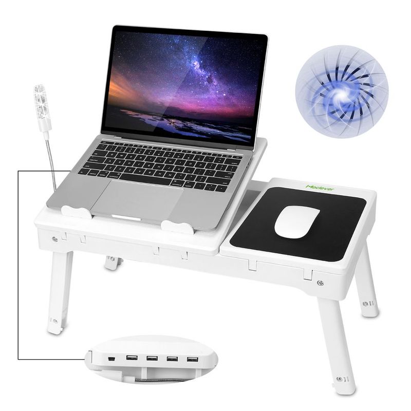 Foldable Laptop Table Bed Notebook Desk With Cooling Fan Mouse Board LED Light 4 XUSB Ports Breakfast Snacking Tray_voghion.com
