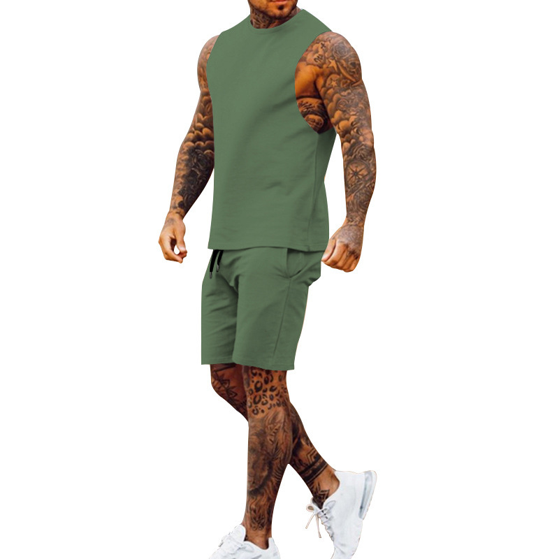 Cross-border European And American New Summer Sleeveless Sports Suit Men's Breathable Thin Round Neck Solid Color Vest_voghion.com