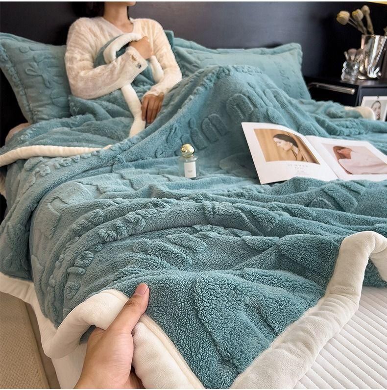 Light Luxury Rabbit Plush Blanket Thickened Warm Comfortable Cotton Velvet Blanket Siesta Air Conditioner Blanket Leisure Sofa Letter Cross-border_voghion.com
