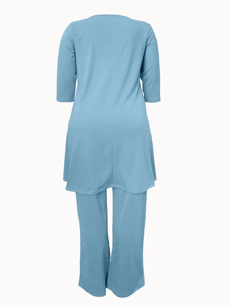 Conjunto feminino de duas peças, tamanho grande, manga comprida_voghion.com
