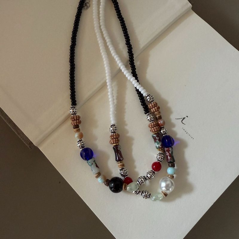 Elephant Pendant Necklace Female Hand-woven Colored Natural Stone Neck Chain Light Luxury Niche New Chinese Beaded Sweater Chain_voghion.com