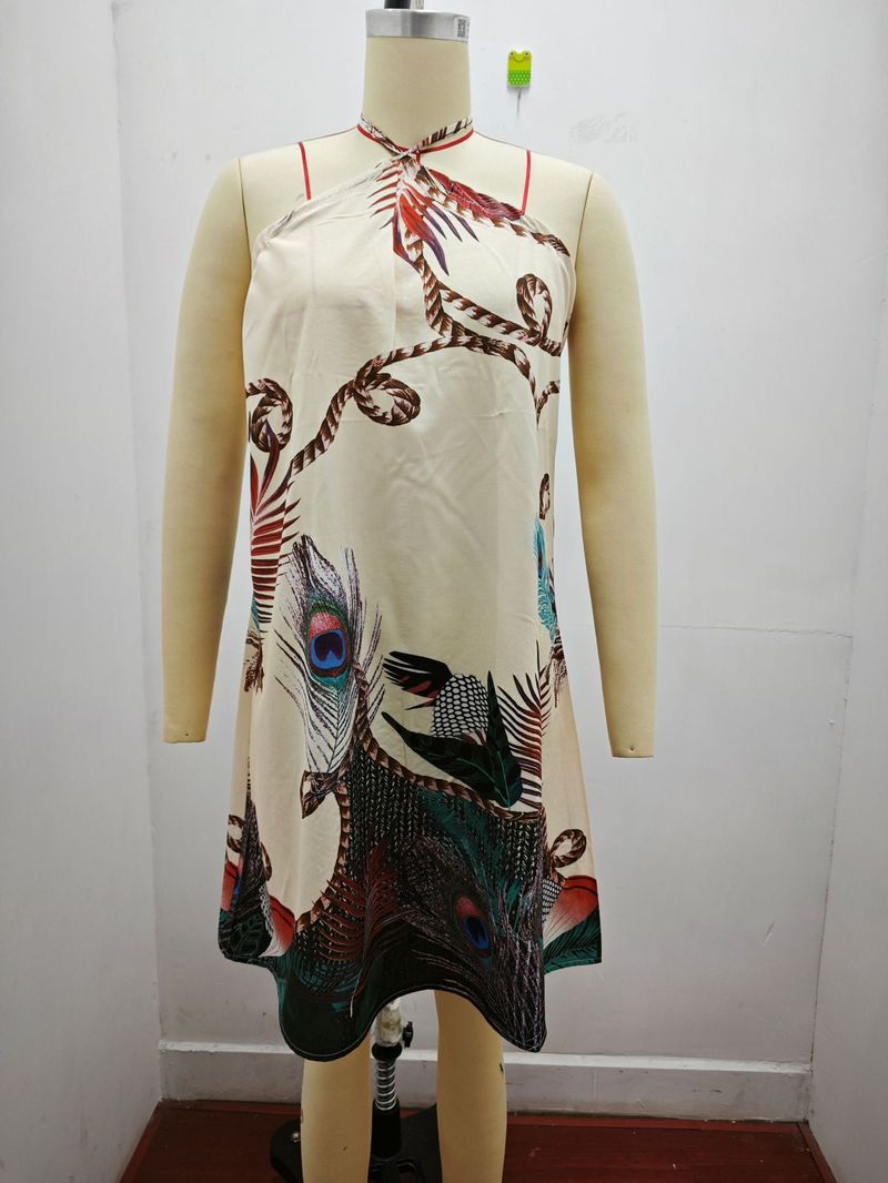 2025 Summer Printed Shoulder Hanging Neck Strap Loose Women's Dress For Women_voghion.com