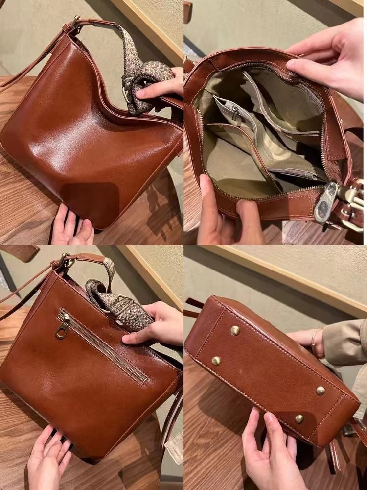 Borsa a tracolla versatile e capiente in pelle con design di nicchia, borsa da donna sotto l'ascella_voghion.com