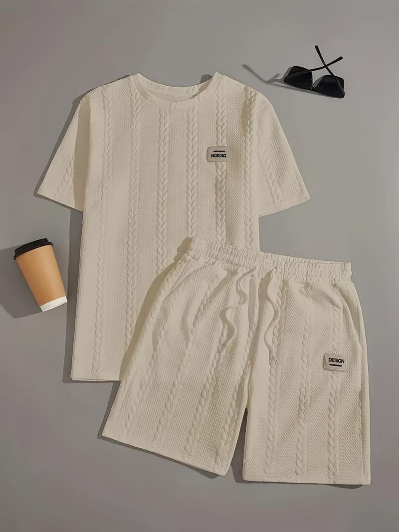 Men's Clothing Men's Wheat Ear Flower Pattern Comfortable 2 Piece Knitted Suit Shorts, Standard US Size With English Washing Mark_voghion.com