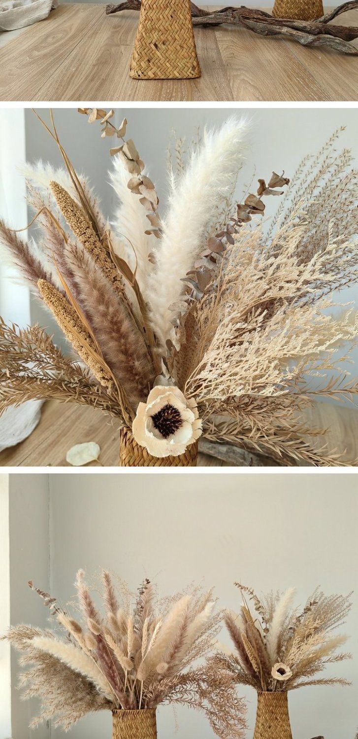 Konstnärlig Retro Naturlig Vass Torkad Bukett Set Klädaffär Fönster Dekoration Hem Skrivbord Riktiga Blommor Ornament_voghion.com