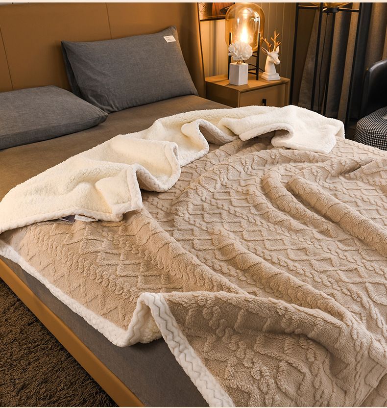 Coperta in taffetà di agnello a doppio strato, spessa, per ufficio, per la pausa pranzo, per divano_voghion.com