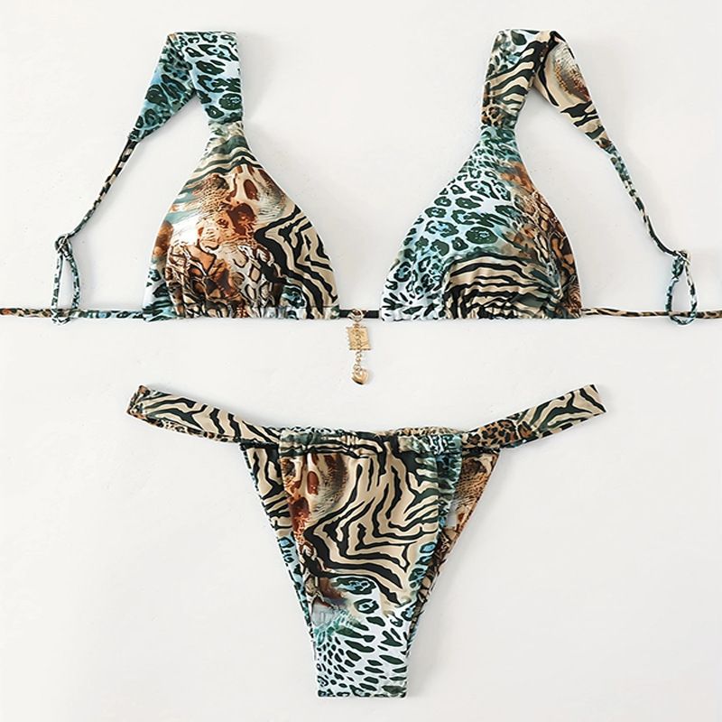 Women's Clothing Printed Lace Up Swimsuit Ladies Three Point Sexy Beach Bikini Hot Spring Swimsuit_voghion.com