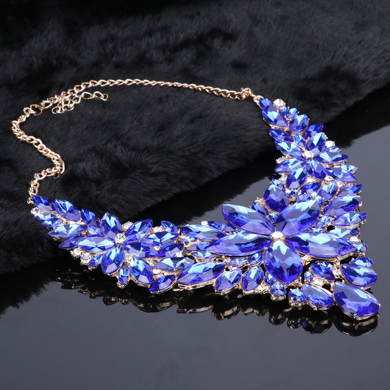 Kristall-Choker-Statement-Halskette, Ohrring-Schmuckset, Strass-Hochzeitsgeschenk, Frauen, Bräute, Abschlussball, Party_voghion.com